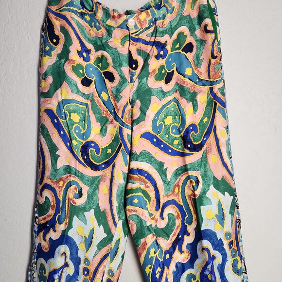 Anthropologie Maeve Rhiannon Satin Cropped Flare Pants Colorful Abstract Sz 18W - Picture 5 of 13